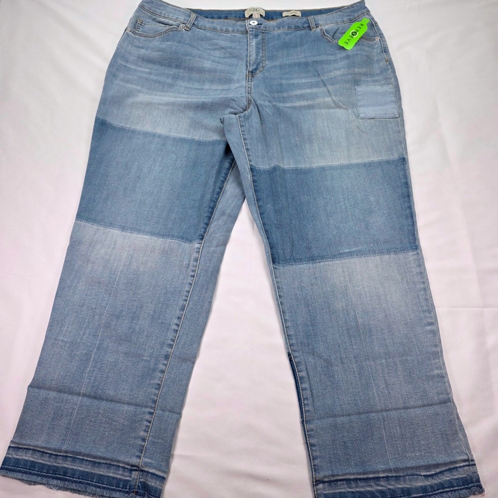 LOGO Lori Goldstein Shadow Patch Boyfriend Jeans Light Wash Plus 22W A467672 NEW